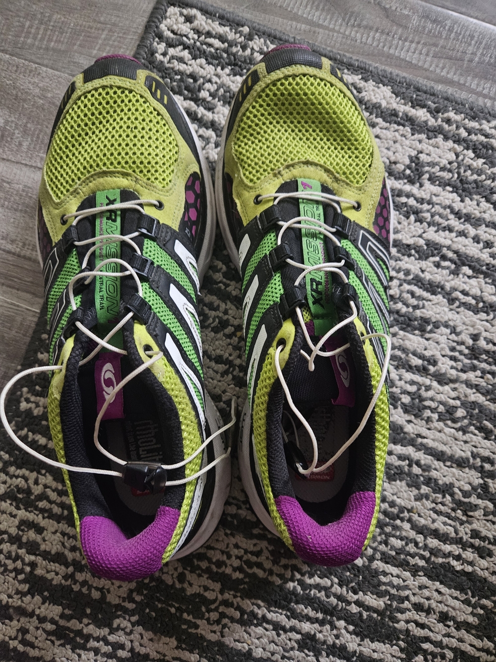 Salomon Women's Running Shoes in Neon Green and Purple